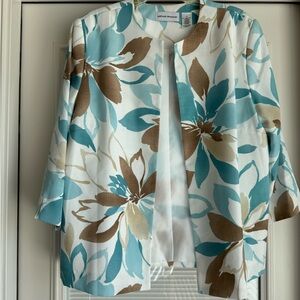 Alfred Dunner Teal and Beige Patterned Jacket